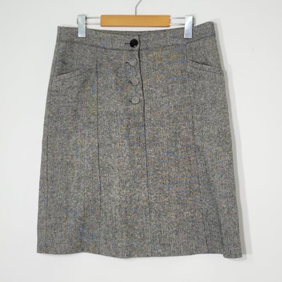 Suzy Shier Dresses & Skirts - Women's Brown Tweed Wool Blend Knee-Length Buttons Doubled Paneled A-Line Skirt